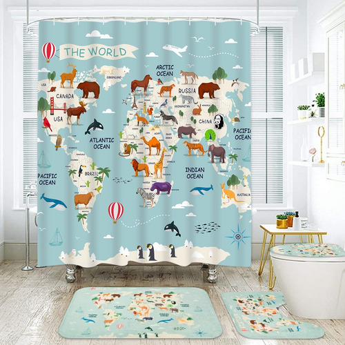 Juego De 4 Cortinas De Ducha Con Diseño De Mapa Del Mundo