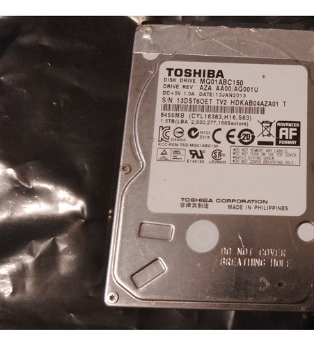 Disco Duro De Laptop Hdd Toshiba De 1.5 Tb Mq01abc150 Func.