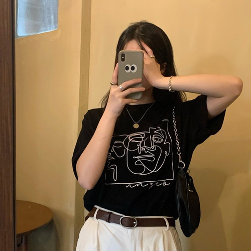 Camiseta De Manga Corta Estampada Holgada De Verano Para Muj