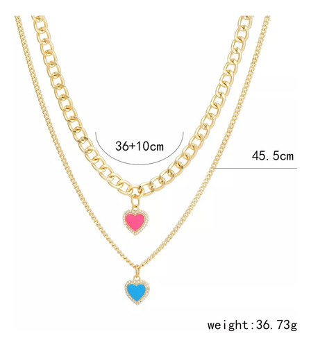 Set 2 Collar Doble Cadena Dije Corazón Mujer
