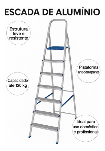 Escada 7 Degraus Leve Segura E Resistente 120kg