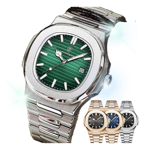 Reloj De Cuarzo For Hombre Green Square Con Fecha Luminosa .