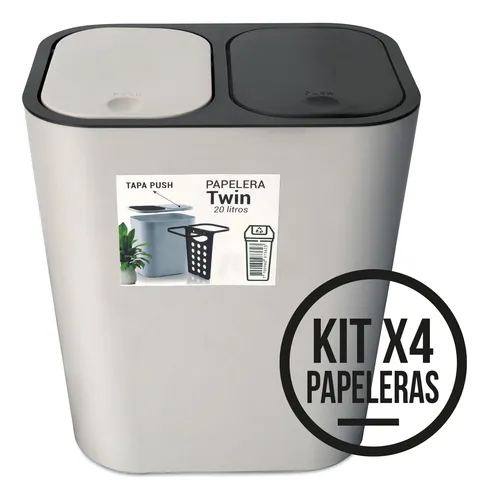 Kit: 4 Papeleras De Basura Doble Compartimiento Sistema Push