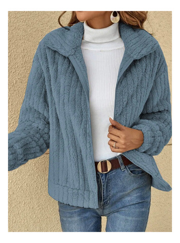 Chaqueta Corta Con Solapa Tipo Cárdigan De Felpa Para Otoño-