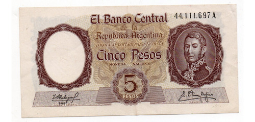 Billete Argentina 5 Pesos Moneda Nacional Bottero 1923