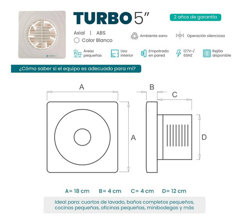 Imagen 4 de 7 de Extractor De Aire Turbo 5 Pulgadas Blanco Masterfan