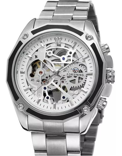 Reloj Automático Forsining Diseño Skeleton Hombre  Plateado 