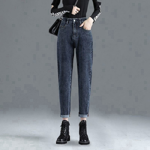 Mom Jeans Mujer Casual Slim Cintura Alta Cropped