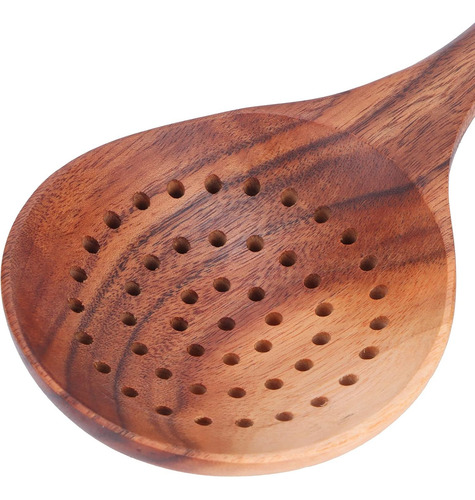 Cuchara De Colador De Madera, Cuchara Ranurada De Mango Larg