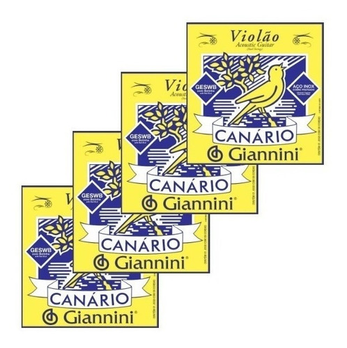 Kit 4 Encordoamento Giannini Canario Violão Aço Bolinha 011