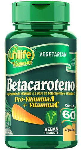 Betacaroteno Unilife - Vitamina A+ C  500mg - 60 Cápsulas