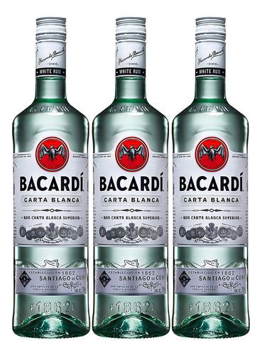 Paquete De 3 Ron Bacardi Carta Blanca 750 Ml