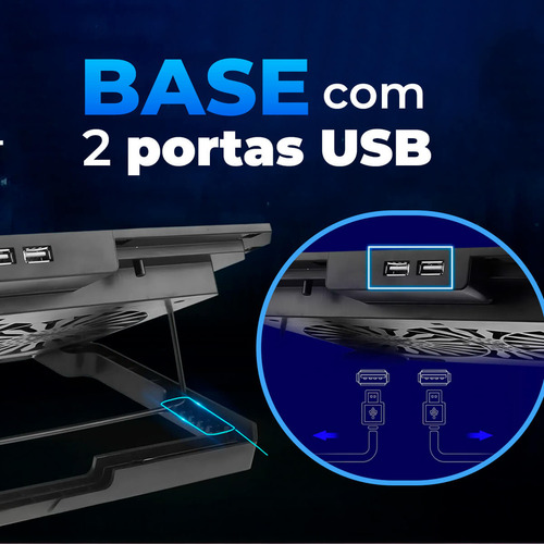 Base Refrigerada Para Notebook Com 2 Coolers Led, Ajustável