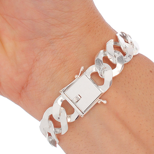 Pulseira Masculina Groumet 1x1 Prata 925 Fecho Gaveta 15mm