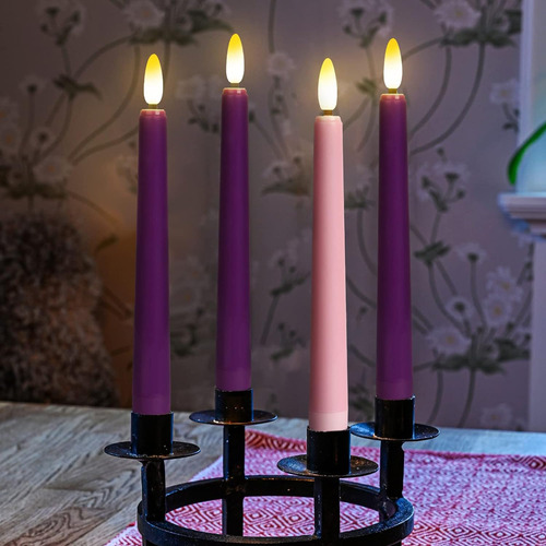 Velas De Adviento Sin Llama, Color Morado Y Rosa, 8 Pulgadas