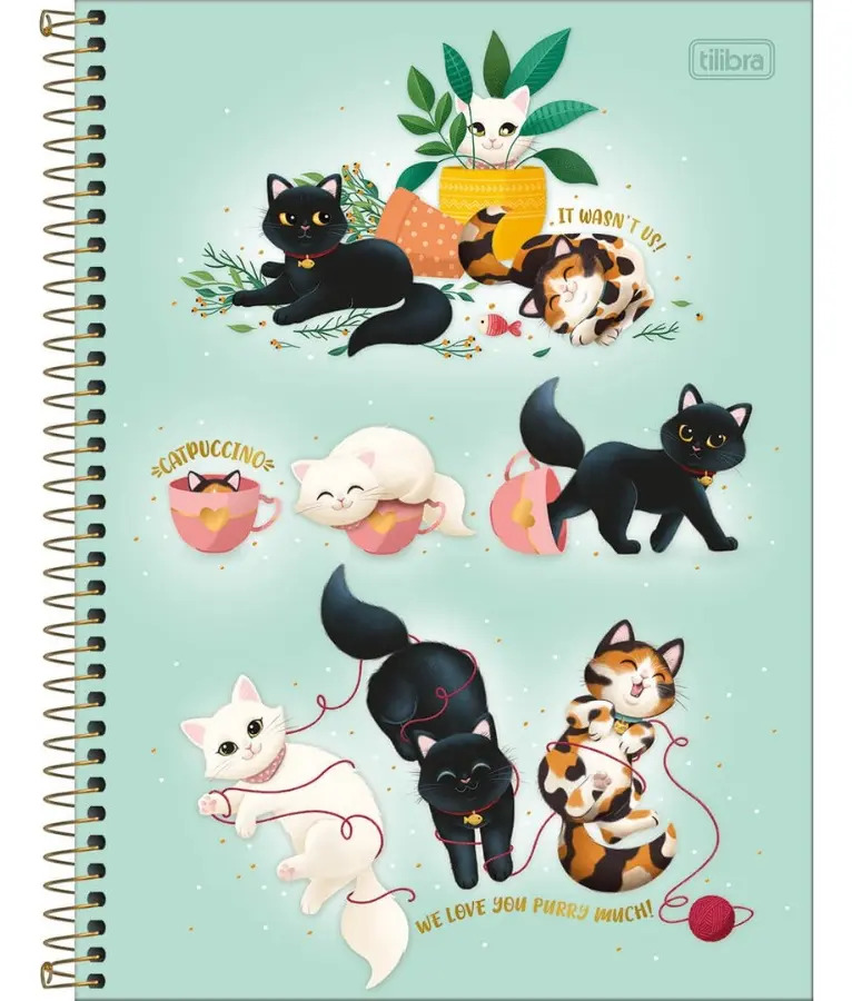 Caderno Universitário 10 Matérias Tilibra Gatos Fofos Verde Cor Verde-claro