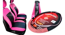 Comprar Fundas Cubre Asiento Cuero + Cubre Volante + Cofia Rosa Auto