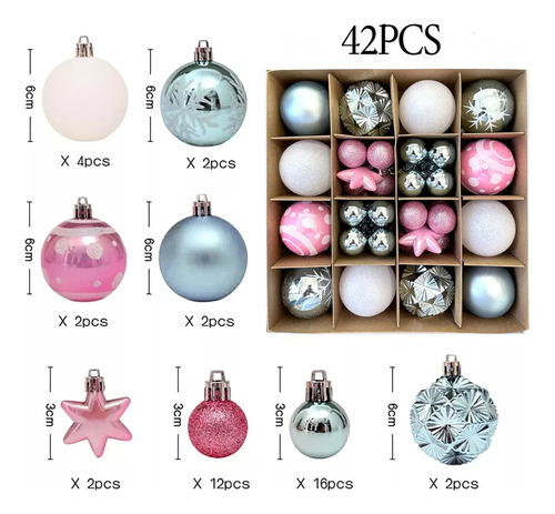 Set De Esferas Y Adornos Navideños Dk, 42 Unidades, Rosa Y A