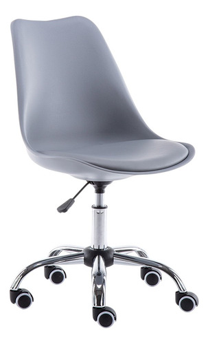 Silla De Oficina Acolchonada Eames Tulip Con Ruedas Cómoda Gris Claro Piel Sintética