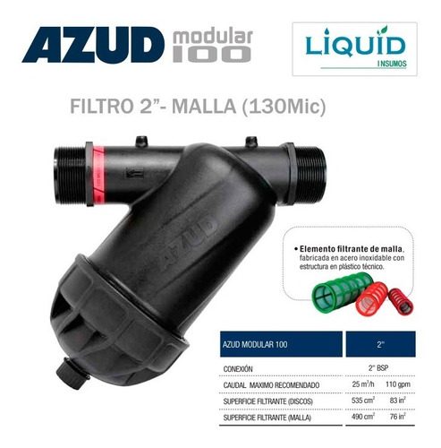 Imagen 1 de 9 de Filtro Riego Y Goteo 2 Malla 130 Mic - Azud Modular 100