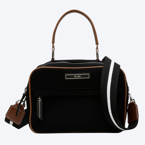 Bolsa Com Alça Elegante Casual Feminina Grande Dia A Dia Preto Lisa Cromo Preto