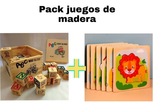 Caja De Bloques + 4 Puzzles De Madera