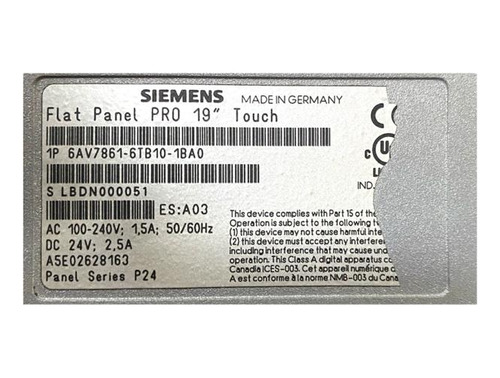 Siemens Flat Panel Pro 19 Touch 6av7861-6tb10-1ba0 (Usado)