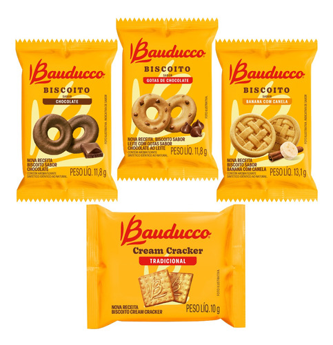 Biscoito Bauducco Kit Com 4 Sabores Sortidos - 100 Sachês