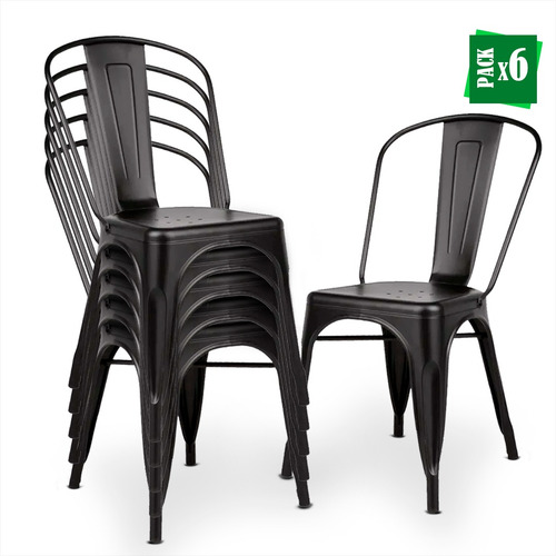 Imagen 2 de 9 de Silla Tolix Vintage Hierro Negro Mate Pack X6 Exterior
