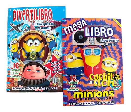 Pack 2 Libros Para Colorear Pintar Minions Con Juegos