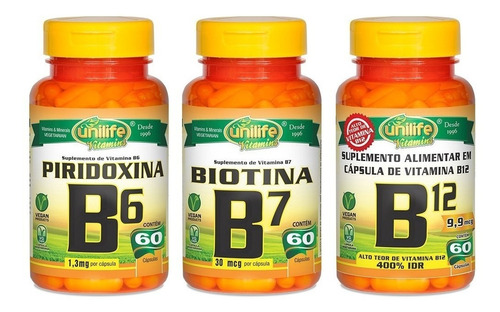 Combo Vitaminas B6, B7 E B12 - 60 Cápsulas - Unilife