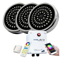 Comprar Luces De Pileta Led Rgbw 20w Acero Inoxidable Kit 3 Luces Con Fuente + Control Remoto + Wifi Para Hormigón ¡ Listas Para Instalar !