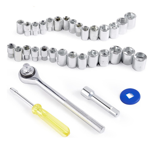 Caja De Herramientas Juego Llave Tubo Kit 40 Piezas Estuche Gris