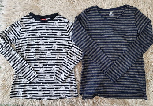 Remera Grisino + Remera H&m Rayadas 12 Años Usadas Impecable