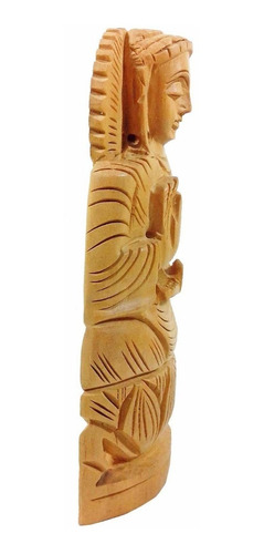 Imagem 2 de 4 de Estatueta Buda Em Madeira Indiana Entalhada 21cm Novo