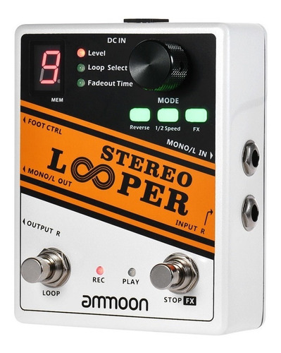 Pedal de efecto Ammoon Stereo Looper  blanco