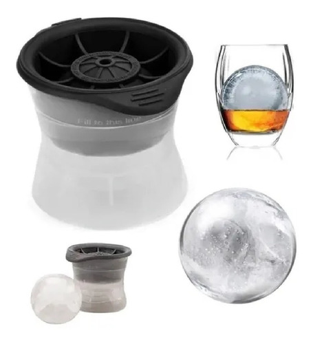 Forma De Gelo Silicone Esfera Bola Grande Redonda Bar Whisky Cor Preto