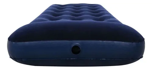 Colchón Inflable 1 Plaza Color Azul + Inflador De Pie