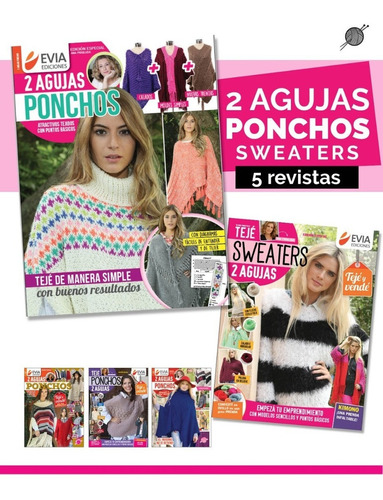 5 Revistas De Tejido 2 Agujas / Ponchos, Sweaters