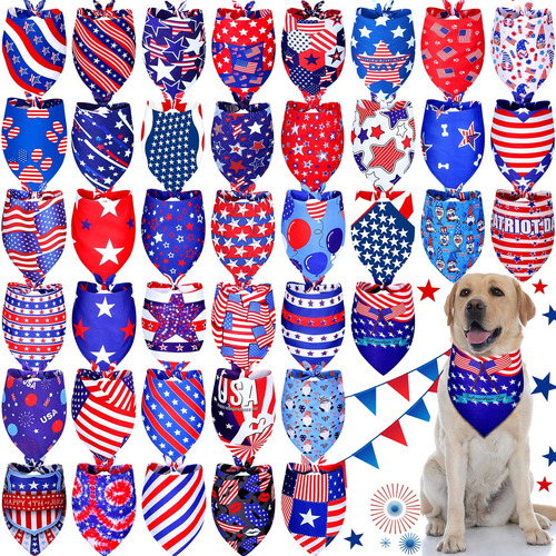 40 Bandanas Para Perro Del 4 De Julio, Para El Día De La I.