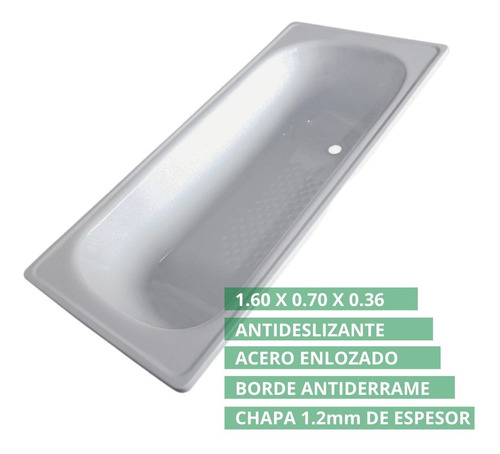 Imagen 2 de 10 de Bañera Baño Chapa Acero Enlozada 160 Reforzada Blanca
