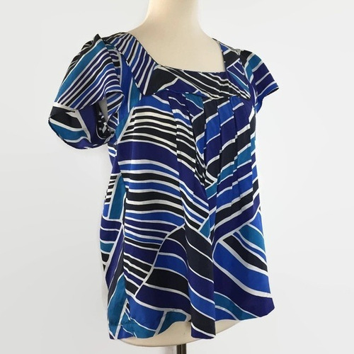 Banana Republic Xs Blusa Seda  Rayas Azul Petite