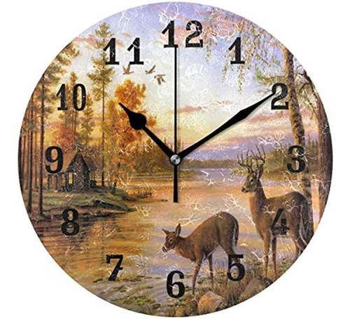 Auuxva Seulife Reloj De Pared Bosque Ciervo Árbol Río, Reloj