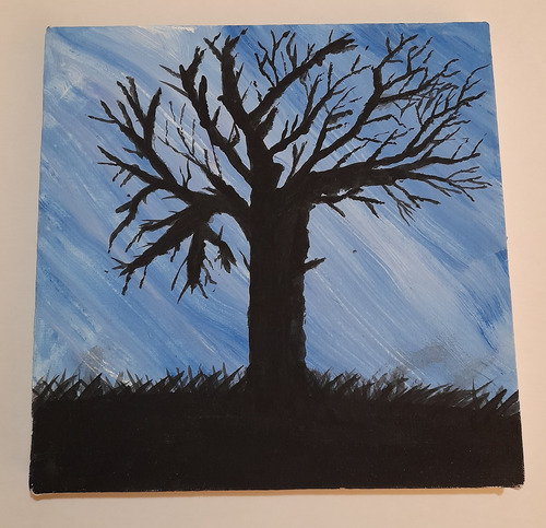 Pintura Acrilica Sobre Lienzo 20x20cm Arbol Negro Sin Hojas