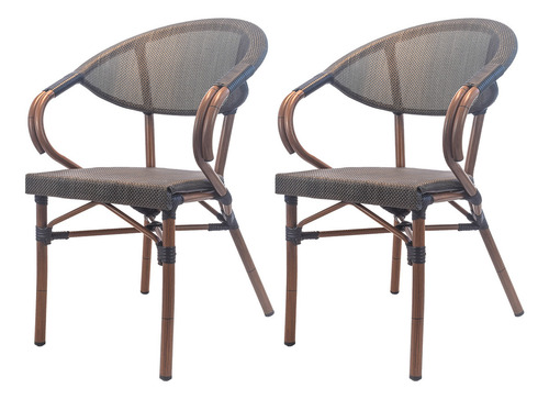 Set 2 Sillas Jardin Metalica Par De Sillas Exterior Apilable Color Marrón Claro Rayas