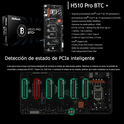 Imagen 9 de 10 de Placa Madre Asrock Btc H510 Pro Motherboard Mineria 6 Pci
