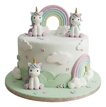 Comprar Falsa Torta Tematica Unicornios Y Arcoiris Porcelana Fria
