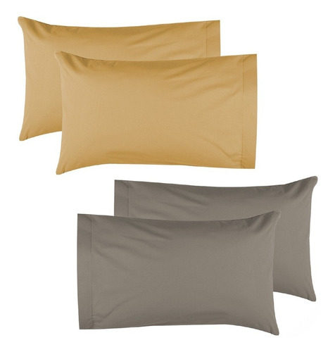 4 Fundas De Almohada | Queen Size | 2 Colores A Color Taupe - Mostaza Liso