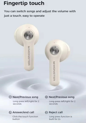 Audífonos Tws Monster N-lite 207 Bluetooth 5.4 Crema