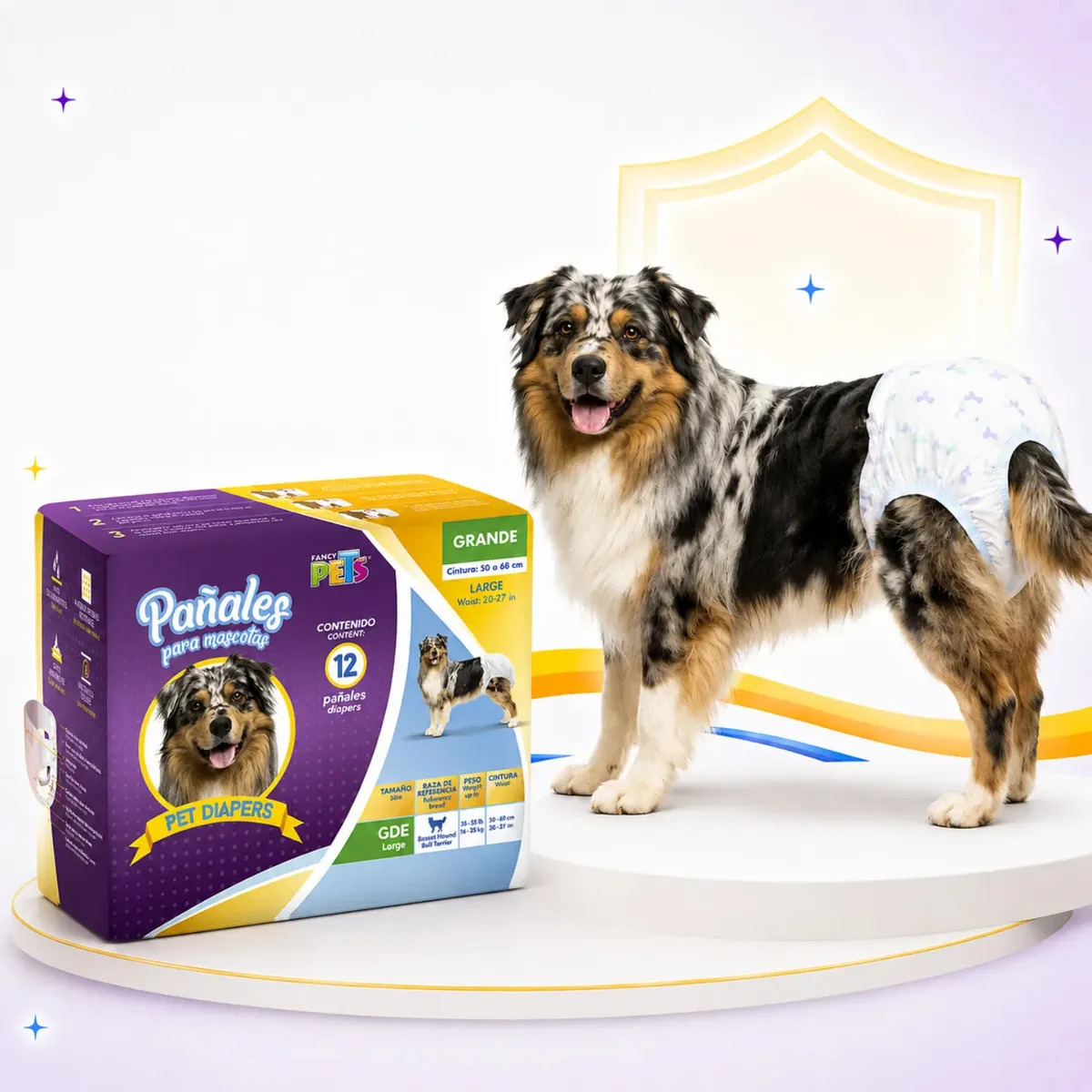 Fancy Pets Pañales Desechables Para Perro Talla Grande Con Cintura 50 a 68 cm Con Nucleo Absorbente Orificio Para Cola Cubierta Transpirable Y Cintas Autoadheribles Reajustables 12